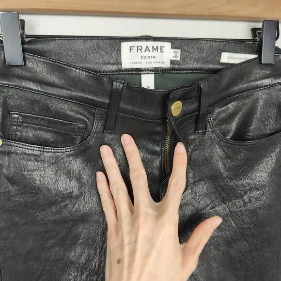 Frame Le Skinny de Jeanne Lamb Leather Jeans Womens 26 Black Slim Rocker Preppy